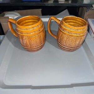 New Cracker Barrel Orange Patterned Mugs 2 pack